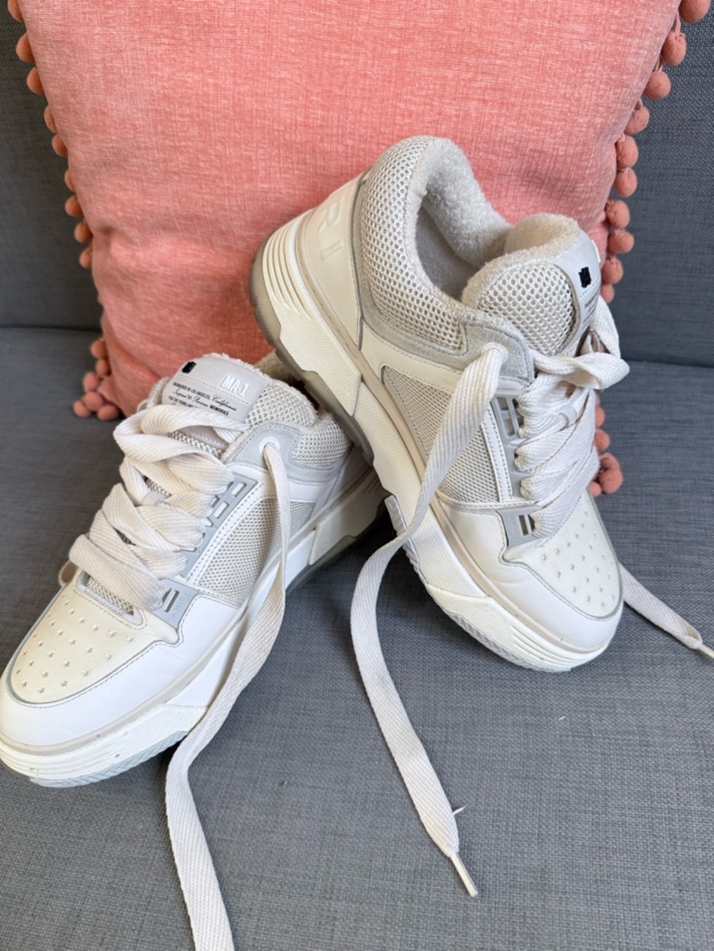 AMIRI White Chunky Leather & Mesh Sneakers